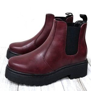 Restocked Wine Chelsea Combat Boots Ankle Bootie